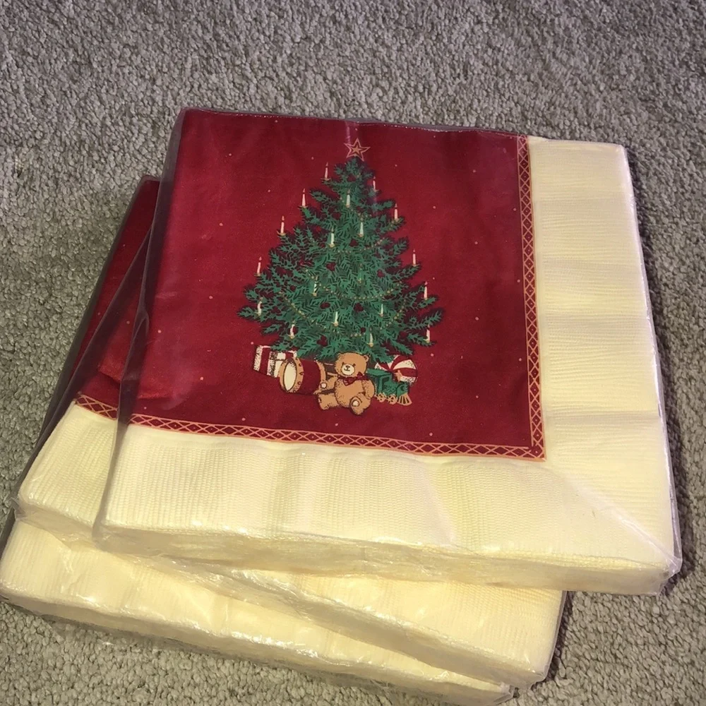 Hallmark Vintage Deadstock Napkins‎ Packs Christmas Tree Teddy Bear Drums Print